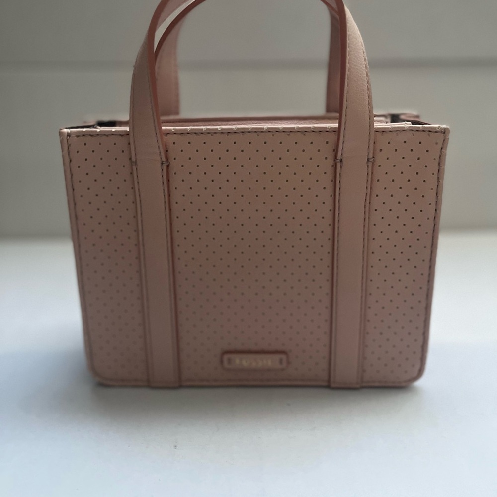 Fossil Pink Mini Bag with Geometric Silhouette and Metallic Accents